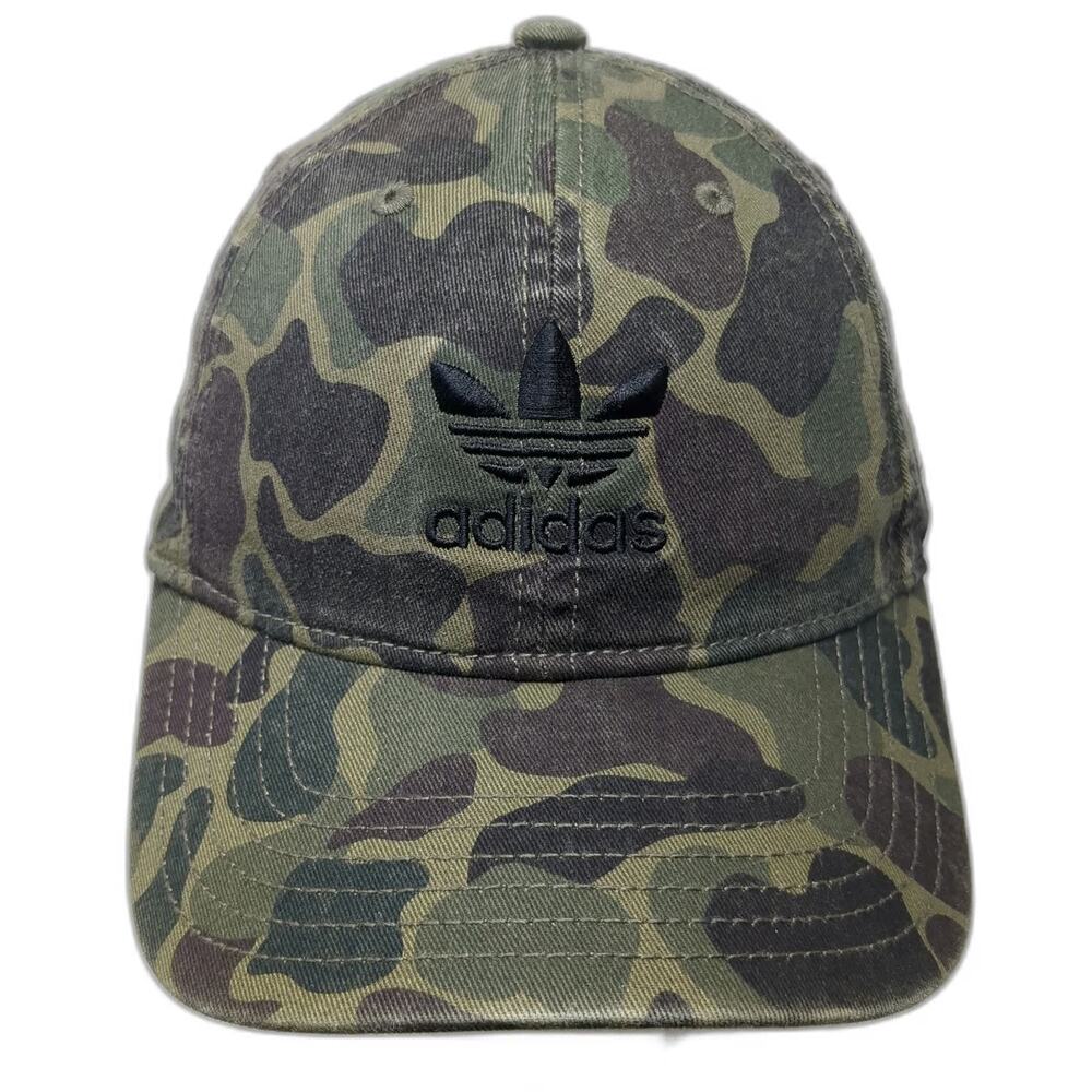 Adidas Baseball Cap Green Camo Trefoil One Size Slideback Hat Cotton Embroidered
